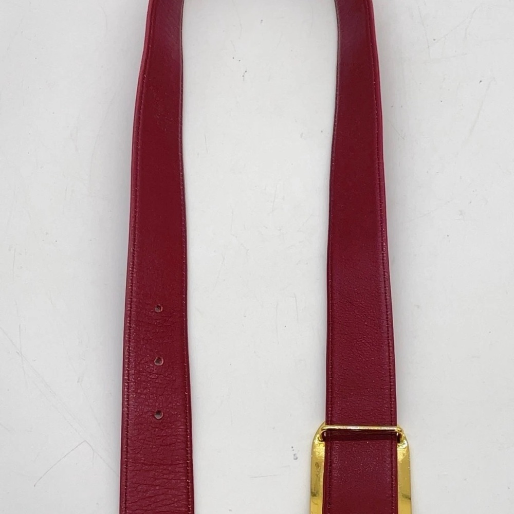 Auth Christian Dior Golden D Logo Buckle Burgundy Red Leather Belt - Picture 9 of 10